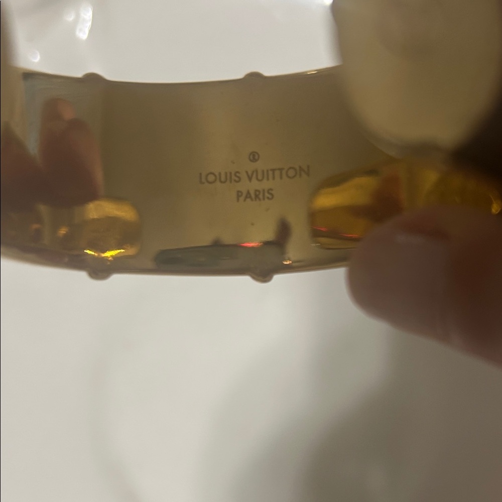 Louis Vuitton Brown Monogram Resin Cuff with Gold Accents - Picture 4 of 8